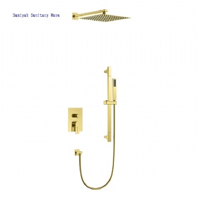 Wholesale High level Luxury Water Power In-wall Concealed Square Shower Head Rainfall Thermostatic  shower set faucet bathroom with Adjustable Slide Bar