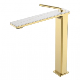 Modern Square Tall brass Body Basin Bathroom Water Sink Flat  Tap Mixer Single Lever Wash Basin Faucet